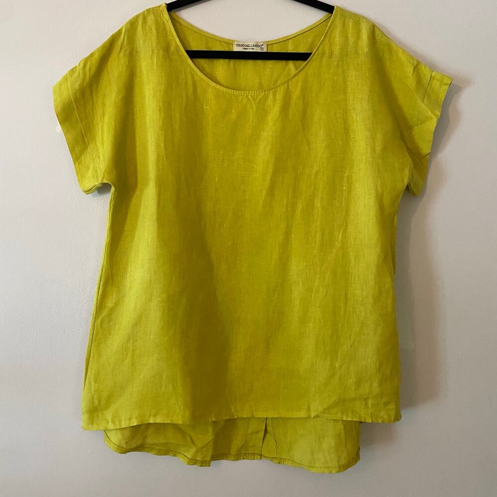 Terzo Millennio Chartreuse Green Minimalist Linen Blouse Flowy Lagenlook Small